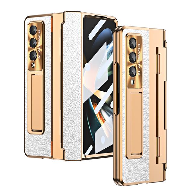 Для Samsung Z Fold4 Прочный чехол из стеклянной пленки для Samsung Galaxy Z Fold4 Fold 4 5g Zfold4 Противоскользящий кожаный чехол