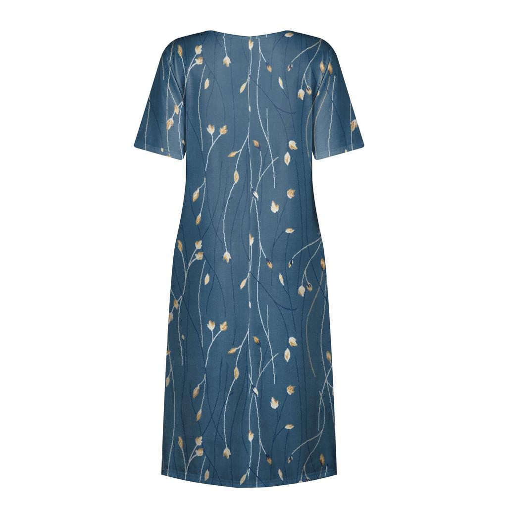 Жен. Повседневные платья Платья с принтами Летние платья С принтами Плиссированные платья-миди с круглым вырезом Классический Классический На открытом воздухе Повседневные С короткими рукавами Свободные платья