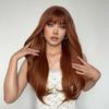 ALAN EATON Long Straight Ombre Black Red Brown Synthetic Wigs for Women Heat Resistant Fiber Natural Looking Wig with Bangs