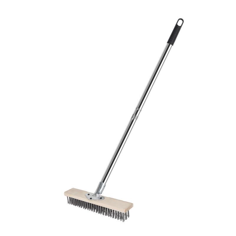 Stainless Steel Wire Brush with Long Handle for Cement Floors - Hard Bristle Iron Brush for Moss Removal