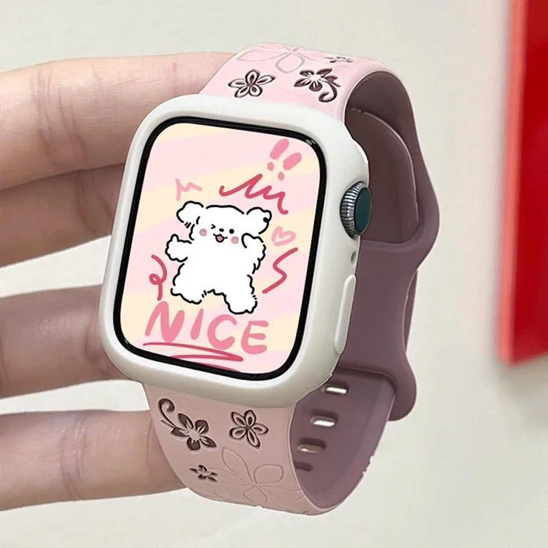 3D Цветочный Гравированный Силиконовый Спортивный Ремешок для Apple Watch Ultra 2 49мм S10 11 42 46мм 44 45 41 38 40мм iWatch SE 9 8 7 6 5 3
