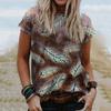 Retro Women's T Shirt Vintage Graphic Women Clothes O-Neck Feather Short Sleeve Tees Female Harajuku Streetwear Oversized Blouse