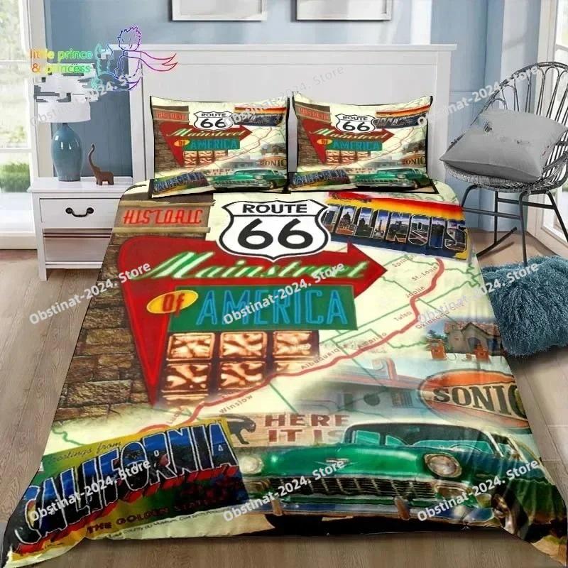 3D Historic American Route 66 Bedding Set Printed Bed Set Duvet Cover Sheet Pillowcase Bed Soft Quilt Cover Full Queen King Size