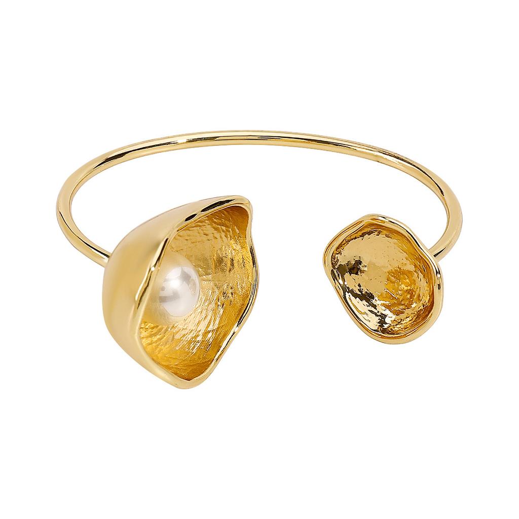 B1911 retro design irregular morning glory bowl-shaped pearl opening bracelet, light luxury high-end element ring bracelet