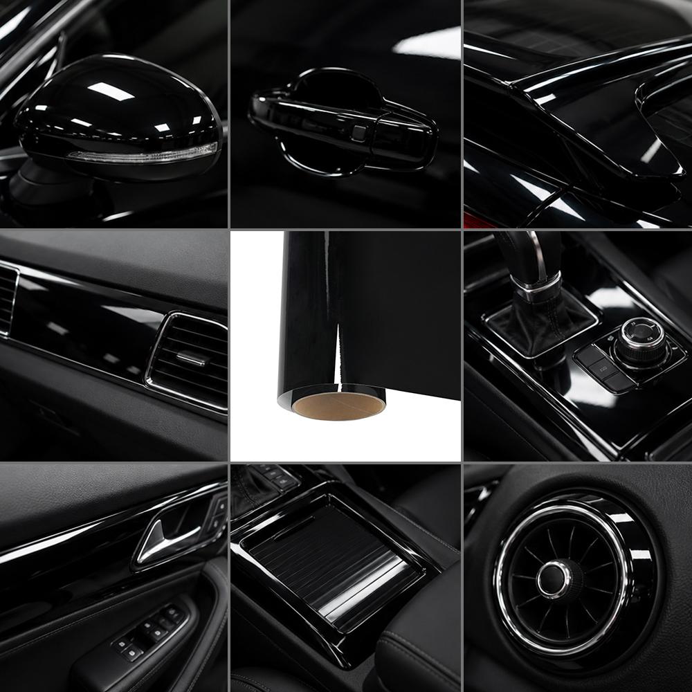 Premium Glossy Bright Black Self-adhesive Vinyl Car Wrap Film Vehicle Decal Paper Based Package Auto Decor Film Air Bubble Free