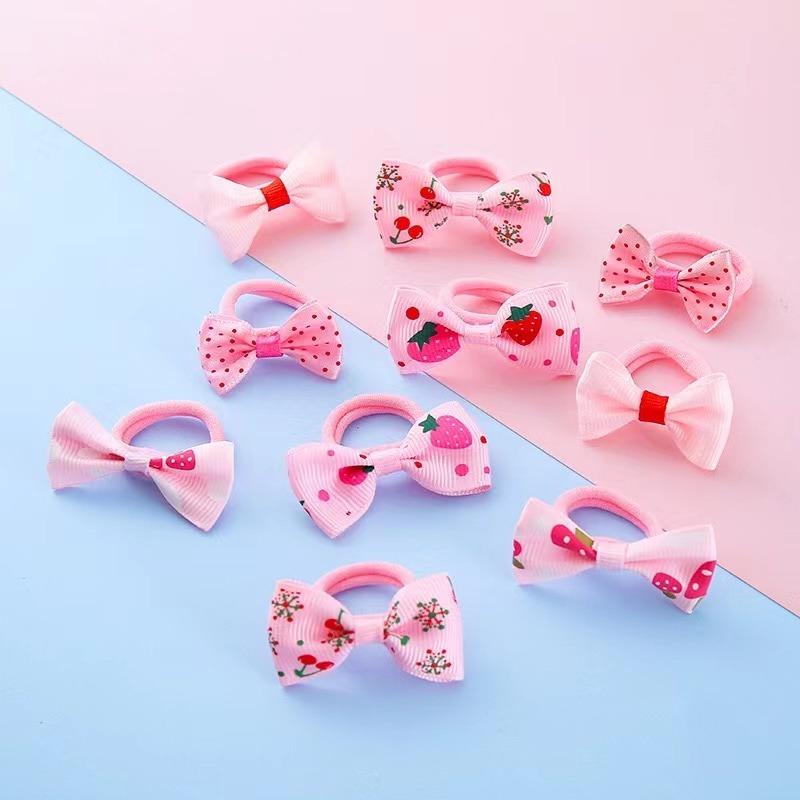 10 Pcs of Candy Colored Rubber Bands Children's Bow Hair Rings New Colored Non Damaging Hair Headbands Girl Tie Hair Towel Rings