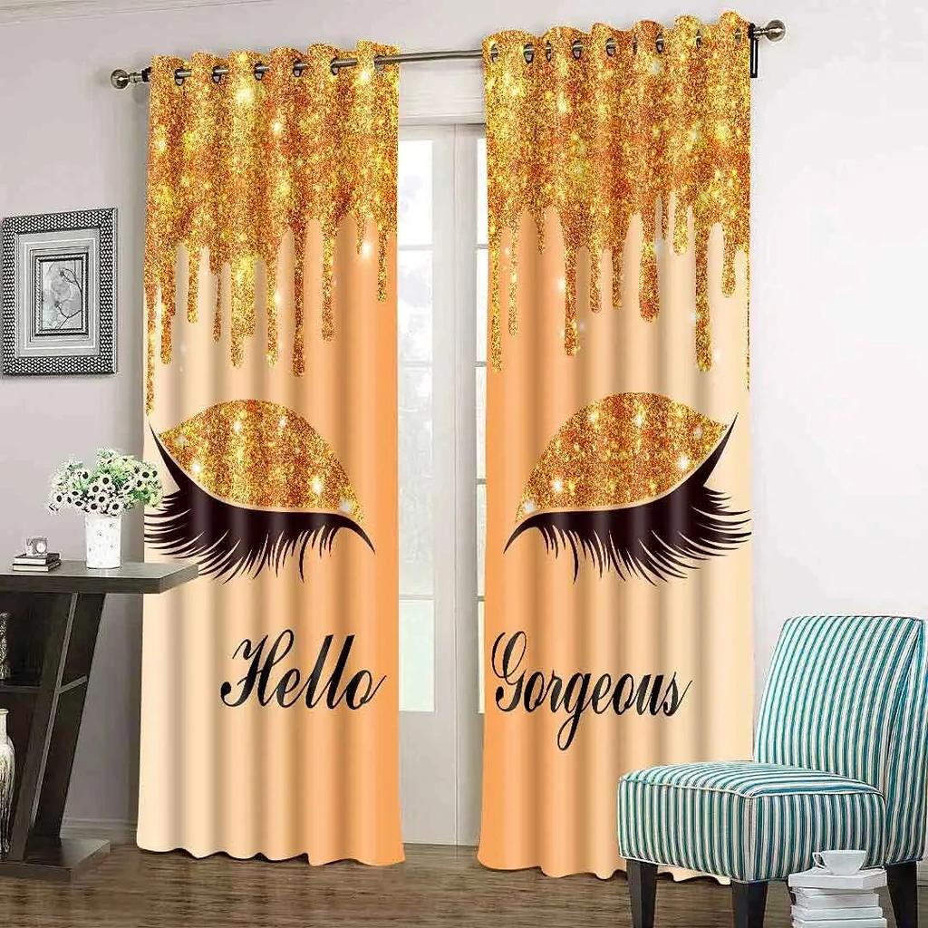 Pink Blue Yellow Eyelash Eyes Thin Shading Curtain for Living Room 2Pieces Kids Bedroom Children WindowsBathroom Decor Hooks