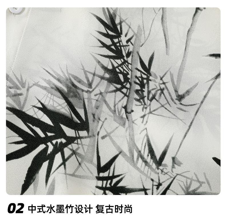 Ink bamboo national style flower shirt men's long sleeved spring and autumn youth high-end and cool shirt