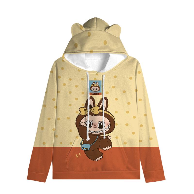 Labubu пуловер дети толстовки с капюшоном кошачьи ушки мультфильм толстовка подростков мальчики девочки косплей костюм толстовки