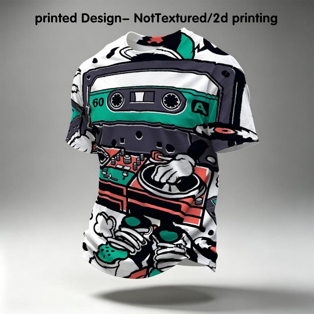 Men's 2D Print T-Shirt | Cool Cassette Design, Polyester Fabric, Trendy & Comfortable for Daily Casual, Street Wear
