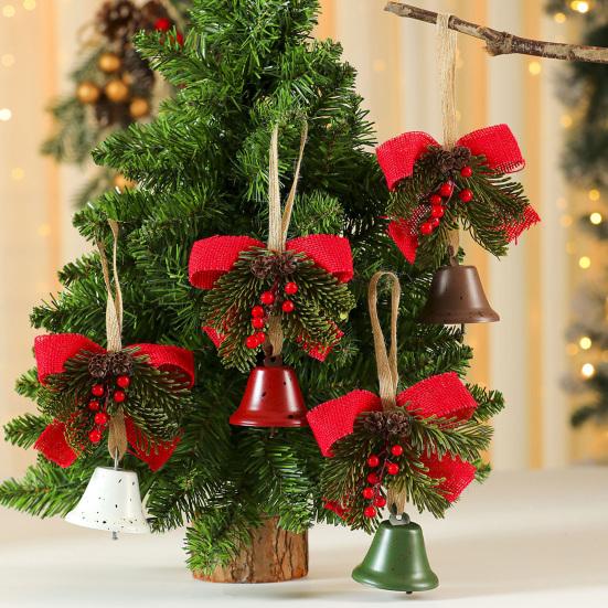 Christmas Tree Ornament Bow Pine Branches Decorative Bells Home Ambiance Doorway Wind Chime Decoration Christmas Theme Party Decor Gift