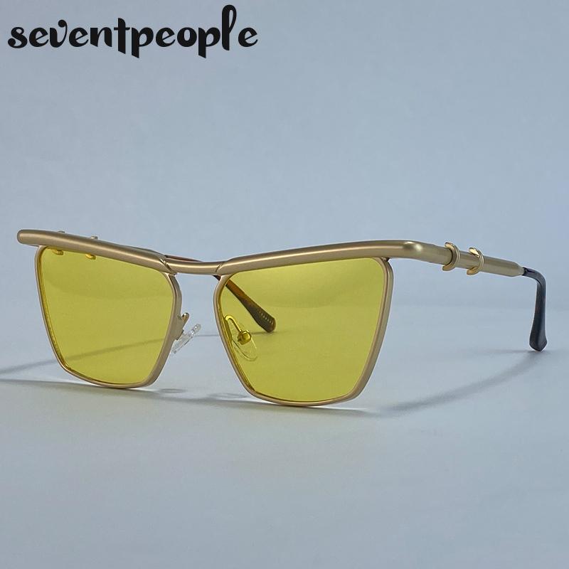 Классические солнцезащитные очки «кошачий глаз» в стиле панк для женщин, трендовые металлические квадратные солнцезащитные очки-щитки класса люкс, винтажные уличные солнцезащитные очки для леди