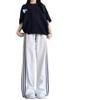 Women's High-Waist White Quick-Dry Wide-Leg Pants - Ice Silk, Anti-Mosquito, UV Protection, Summer Drape with Side Stripes