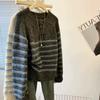 Striped Casual Horn Buckle Pullover Sweater Women's Autumn and Winter New Loose Lazy Wind Knitted Sweater Top