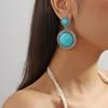 New Bohemian Vintage Ethnic Style Earrings Fashion Texture Green Stone Earrings Retro Women's Fashion Style Round Earrings