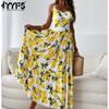 Women's Fashion Summer Spring Flower Pattern Print Sleeveless Suspenders High Waist Casual Dresses