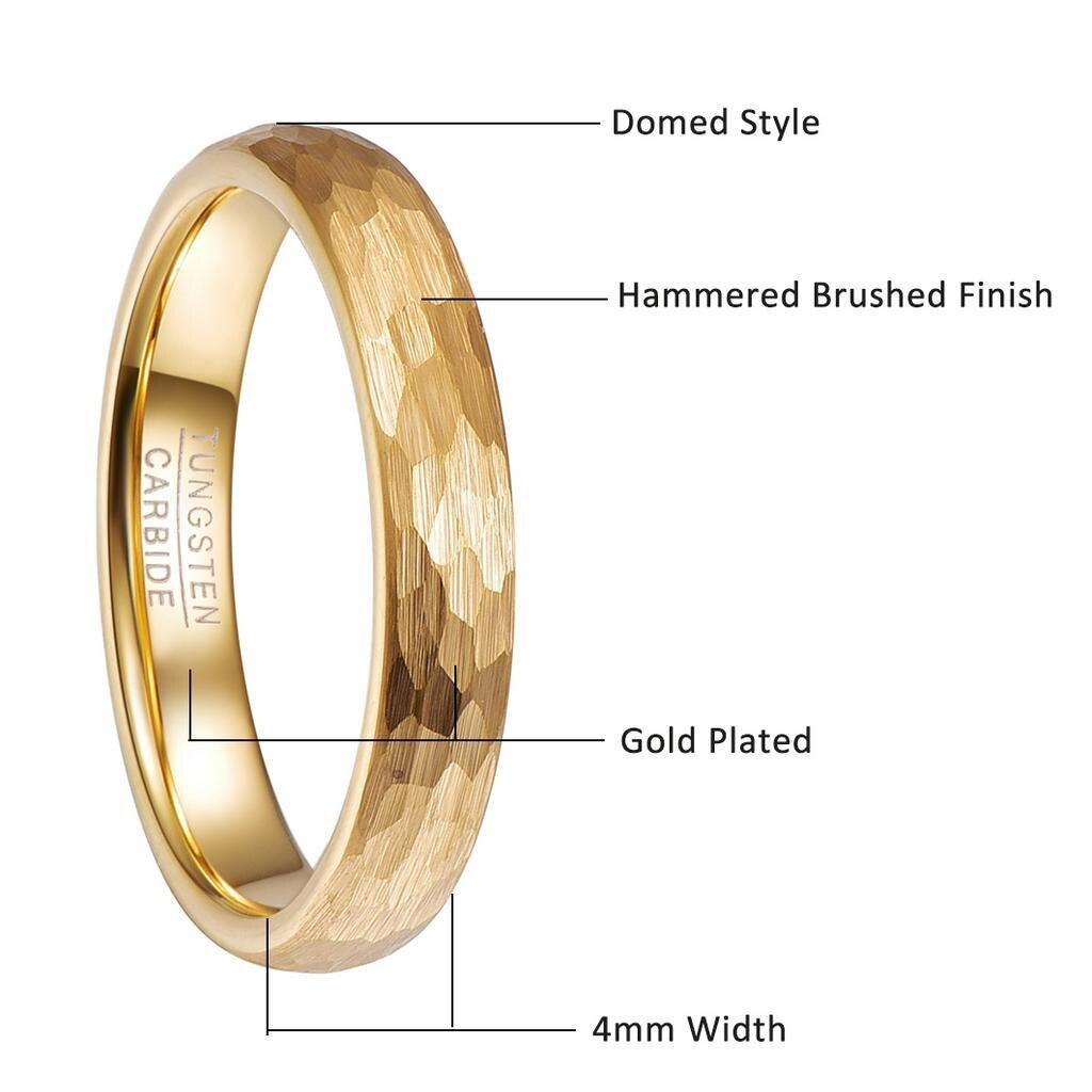 6 мм 4 мм 18-каратное позолоченное кованое кольцо из карбида вольфрама, куполообразная удобная посадка, обручальное кольцо, размер 5-12