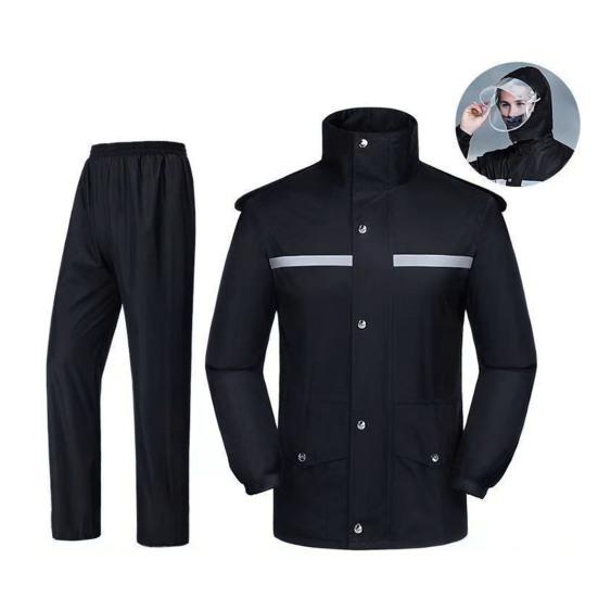 2Pcs/Set Raincoat Pants Set Men Women Hooded Long Sleeve Rain Jacket Elastic Waist
