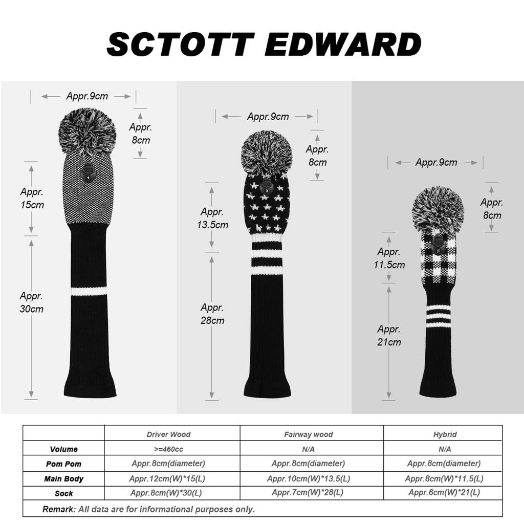 Набор чехлов для голов клюшек для гольфа Scott Edward Драйвер Фарвейное дерево Утилита Гибрид Вязаный с помпоном Идеальная замена для вашей сумки для гольфа #1 #3#5 #7#UT