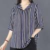 Summer Women Fashion Striped Blouse Oversized Loose Pullover V-Neck Half Sleeve Casual Female All-match Chiffon Shirt 2022