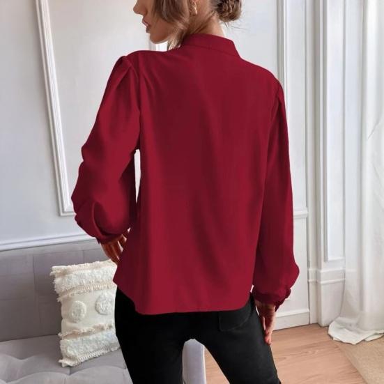 Женская рубашка с воротником-стойкой, пышными длинными рукавами, планкой на пуговицах, топ, однотонная, свободная
