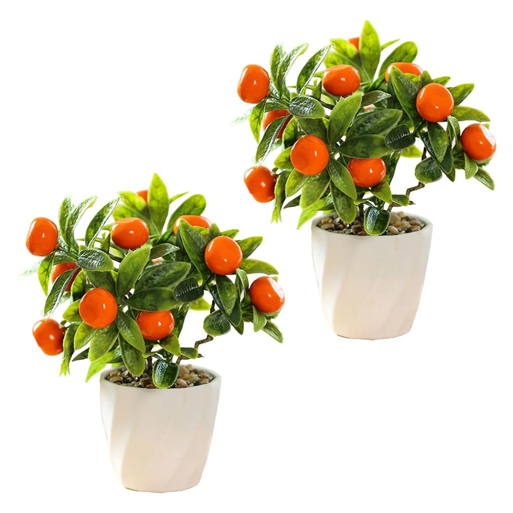 2 шт. Маленький Фруктовый Бонсай Искусственное Растение Искусственный Красный Плодовый Перец Кумкват Лимонное Дерево Растения В Горшках Домашний Цветочный Декор Двор Сад