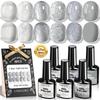 6 Colors Sparkle Diamond Glitter Gel Polish Set Gray Brown Black Nude Shades CPSR Compliant Manicure Soak Off LED Gel Nail Polish Kit Long Lasting