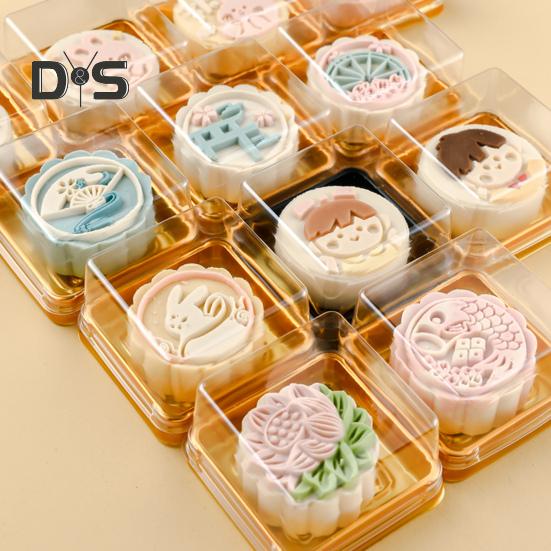 50Pcs 100g Moon Cake Box Square Shaped Multipurpose Plastic Egg Yolk Pastry Box for Festival