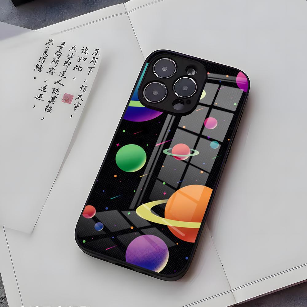 Чехол для телефона "Планеты Вселенной" для iPhone 17 Air 16 E Pro Max 15 14 13 Mini 12 Pro 11 Max Plus Черная стеклянная крышка