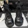 Ботильоны с круглым носком на среднем каблуке, современные, однотонные, зимние, женские, 2024, высокого качества, на шнуровке, на молнии, квадратный каблук, женские ботинки