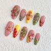 10Pcs 3D Floral Press-on Nails Thick Reusable Fake Nails with Gel Design