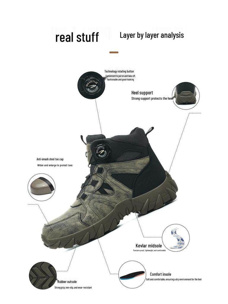 Cross-Border Steel Toe Safety Shoes: High-Top, Anti-Smash, Puncture-Resistant, Wear-Resistant, Soft Sole, Comfortable Fit.