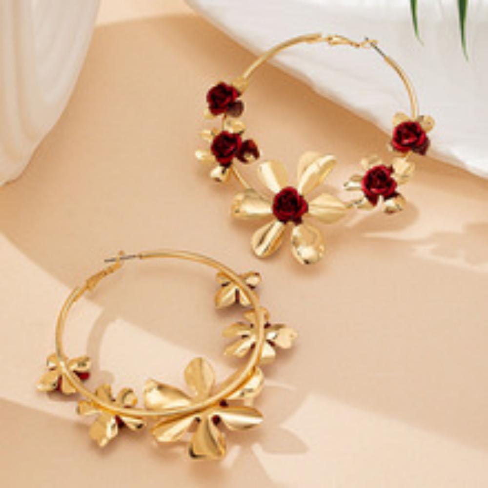 Винтажные серьги-кольца с цветком Элегантные модные серьги