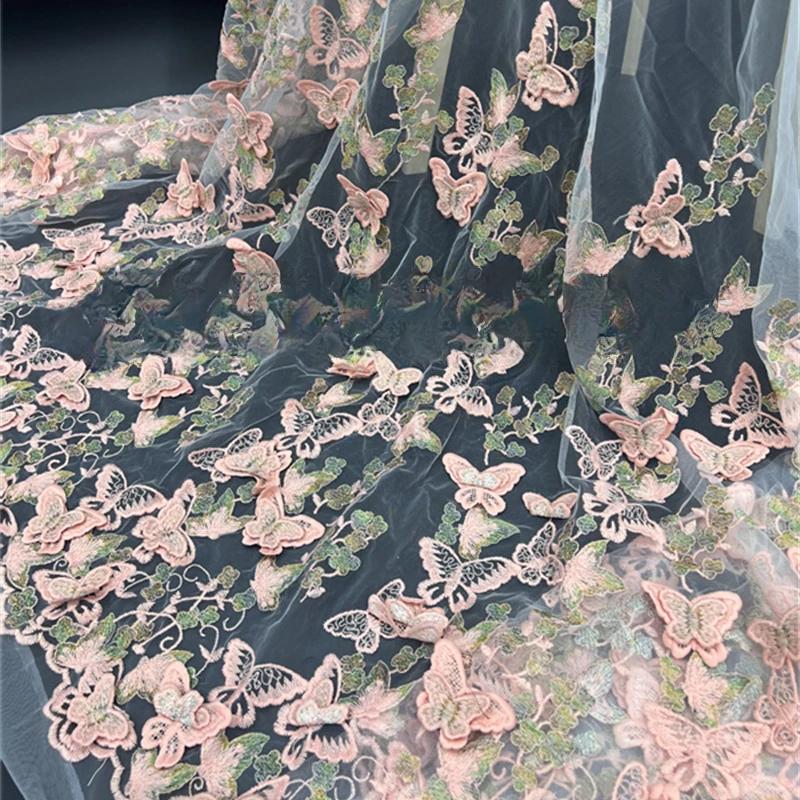 3D вышитая вручную ткань для свадьбы Ткань Бабочка Вышивка Ткань своими руками для платья Водорастворимая сетка Вышивка Кружево