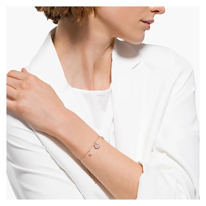 Swarovski Магический кулон-снежинка Элегантный и милый браслет из кристаллов Женский с покрытием из розового золота 5558186
