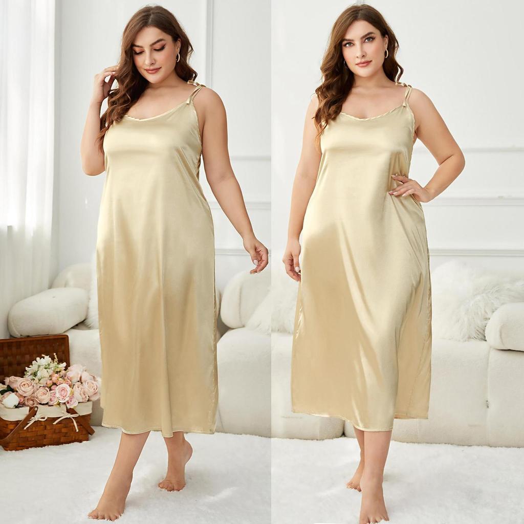 Женские ночные рубашки на бретельках больших размеров, атласные пижамные платья с имитацией шелка, большие пижамы, пижама большого размера, домашняя повседневная одежда, платье для отдыха