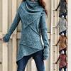 Autumn Winter Vintage Women Turtleneck Knitted Sweater Irregular Hem Slim Jumper