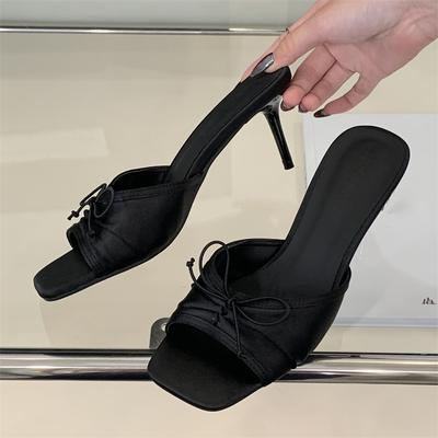 Eilyken Новые женские шлепанцы с квадратным носком с цветочным и бабочковым принтом, летние, на тонком высоком каблуке, банкетные туфли-слайды