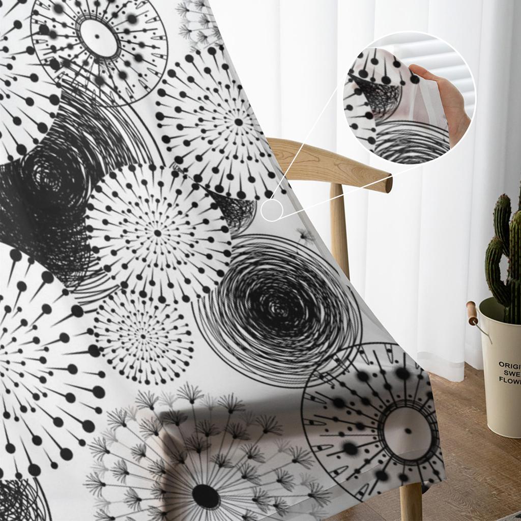 Цветок одуванчика, черно-белые тюлевые оконные шторы для гостиной, пряжа из органзы, прозрачная вуаль, занавеска для спальни, кухни, домашний декор, драпировка