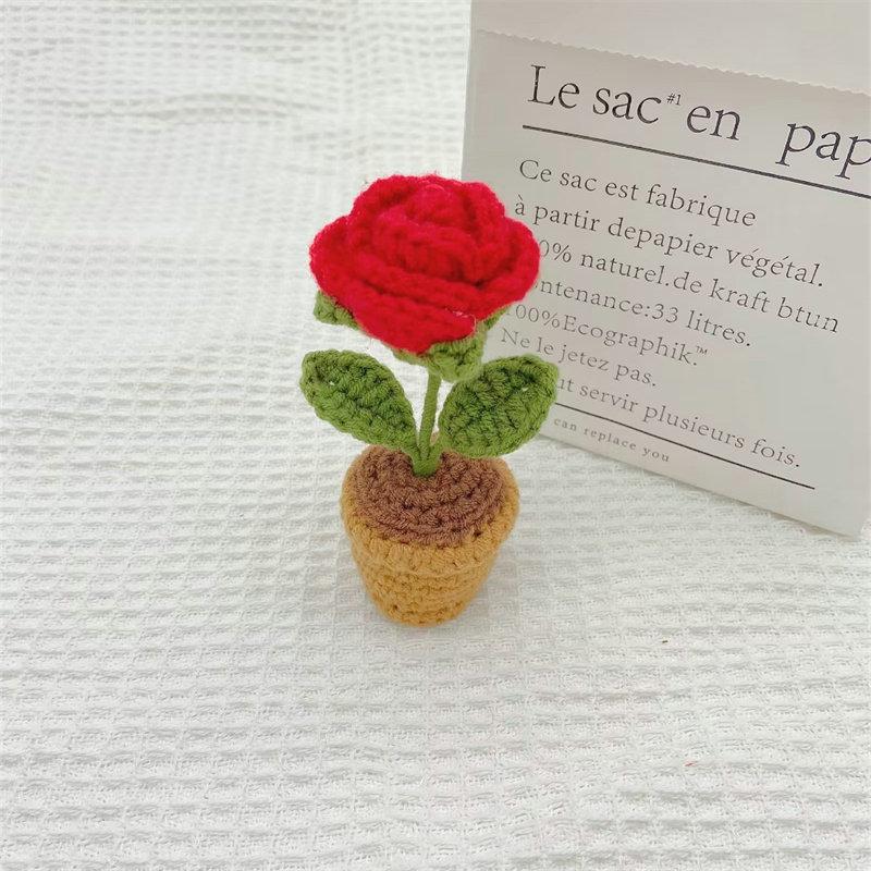Mini Potted Crochet Homemade Tulip Flower Rose DIY Hand-Woven Home Decoration Wool Finished Product