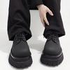 Round Toe Lace-Up Derby Shoes Women/men 2025 Spring New Casual Black Heightening Leather Shoes Platform Microfiber Leather Shoes