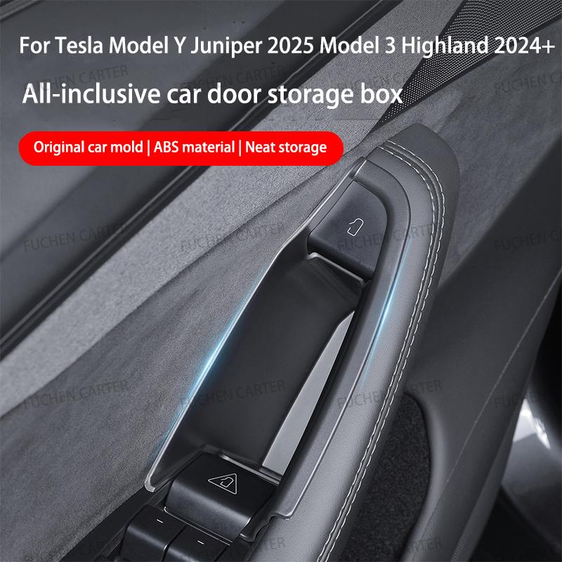 For Tesla Model Y Juniper 2025 Model 3+ Highland Car Door Handle Storage Box Inner Handle All-inclusive Organizer Container Tray
