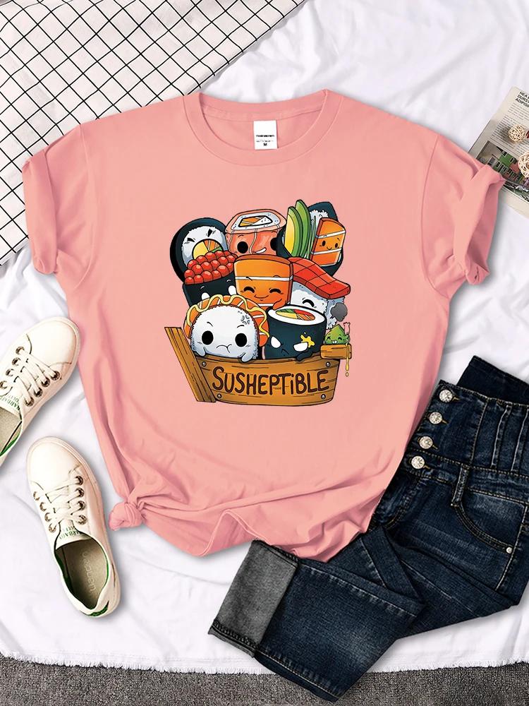Kawaii вкусная еда суши детские стильные женские футболки с принтом летние модные топы модные футболки свободные мягкие женские футболки