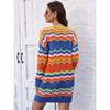 Women's Autumn and Winter Rainbow Pattern Woven Patchwork Stripe Pullover Sweater Dress