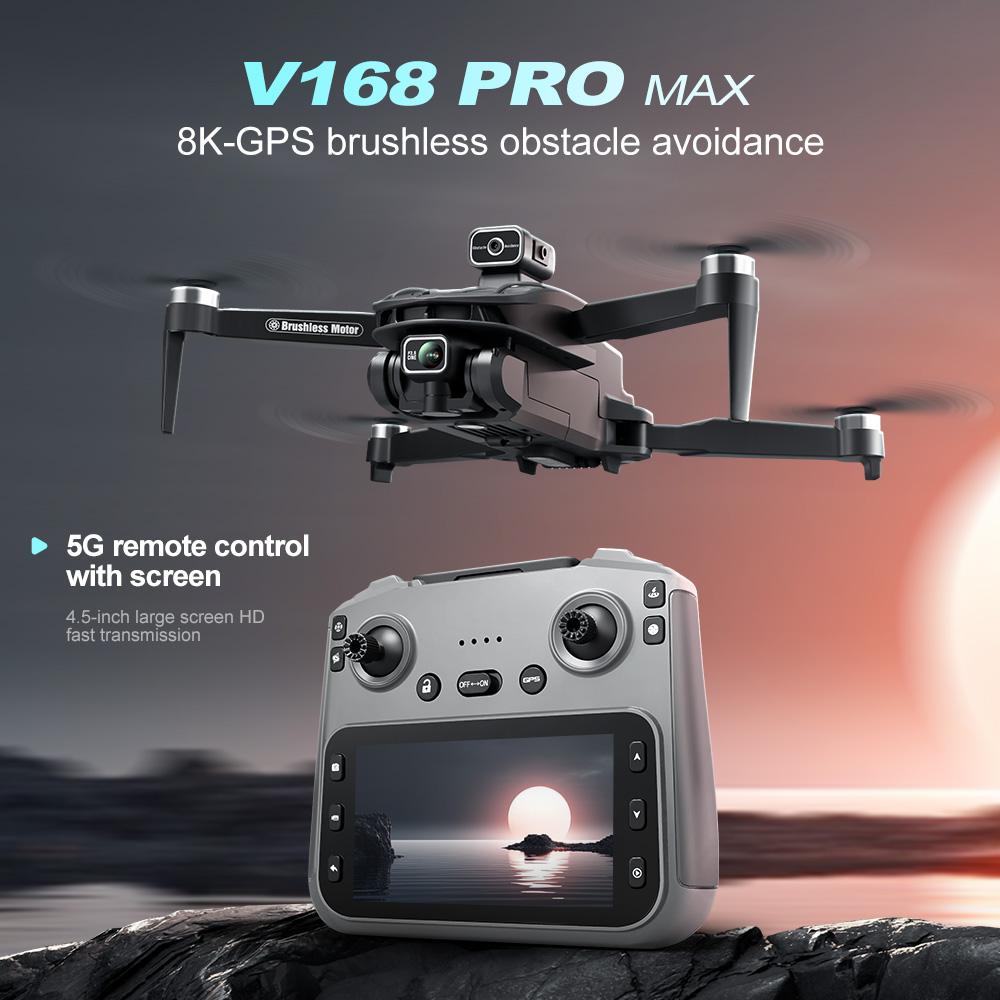 Mini Drone V168 Pro Max Screen Ccontrol 8K HD Dual Cameras Remote WIFI FPV Remote Control Portable Obstacle Avoidance Drone