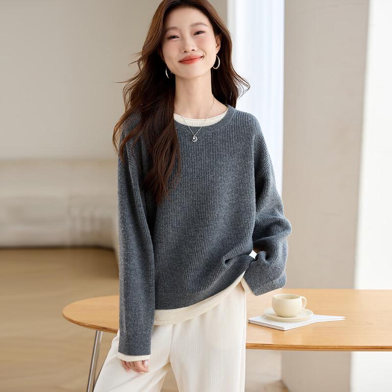 Srcr Women's 100% Wool Mock Two-Piece Knit Sweater