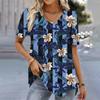 Y2k Floral Print T-shirt for Women, V-neck Short Sleeve Tops, Summer Fashion Blouse for Women, Harajuku Clothing, Daily Oversized T-shirts