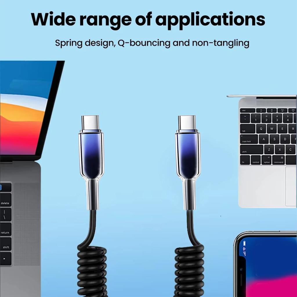Кабель быстрой зарядки 10А USB Type C, пружинный телескопический шнур для автомобильного зарядного устройства, для iPhone 17 16 15 Pro Max, Xiaomi, Huawei, кабели USB C