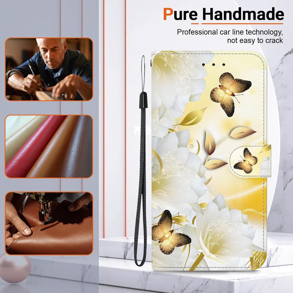 3D Art Painting Sakura Flower Butterfly Pattern Leather Phone Wallet Case Book Stand For Huawei Moto Oppo Realme 10 Girls Magnetic Card Flip Cover Bag