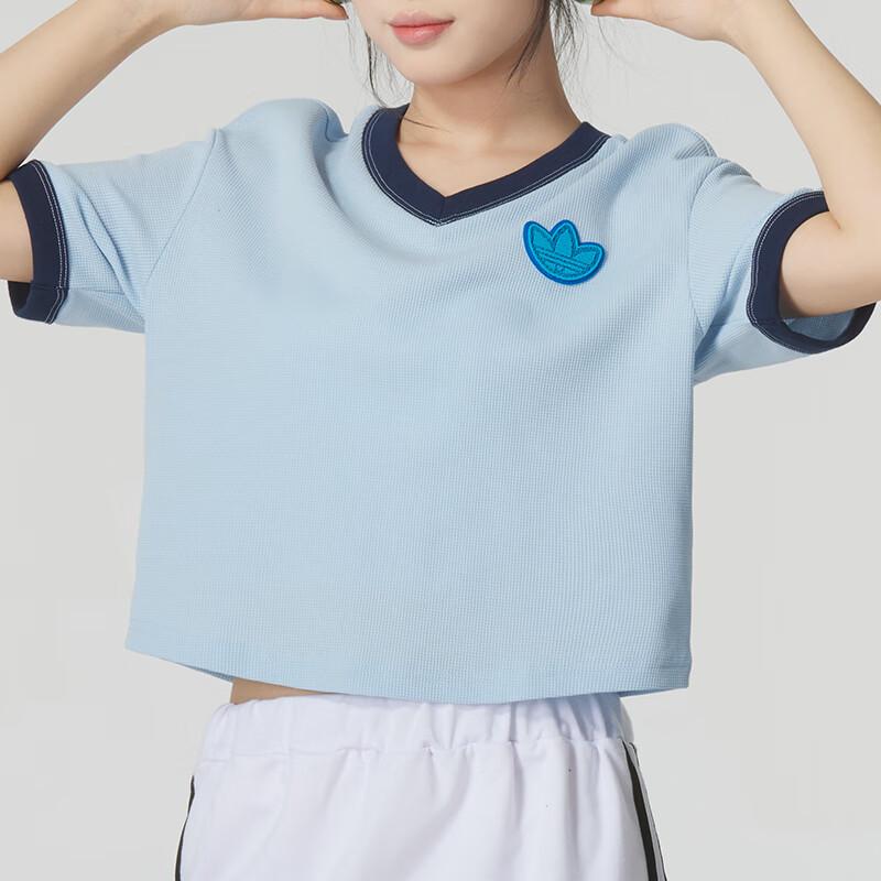 adidas Футболка с открытыми плечами Color Block Casual, женские топы, синяя JI7240